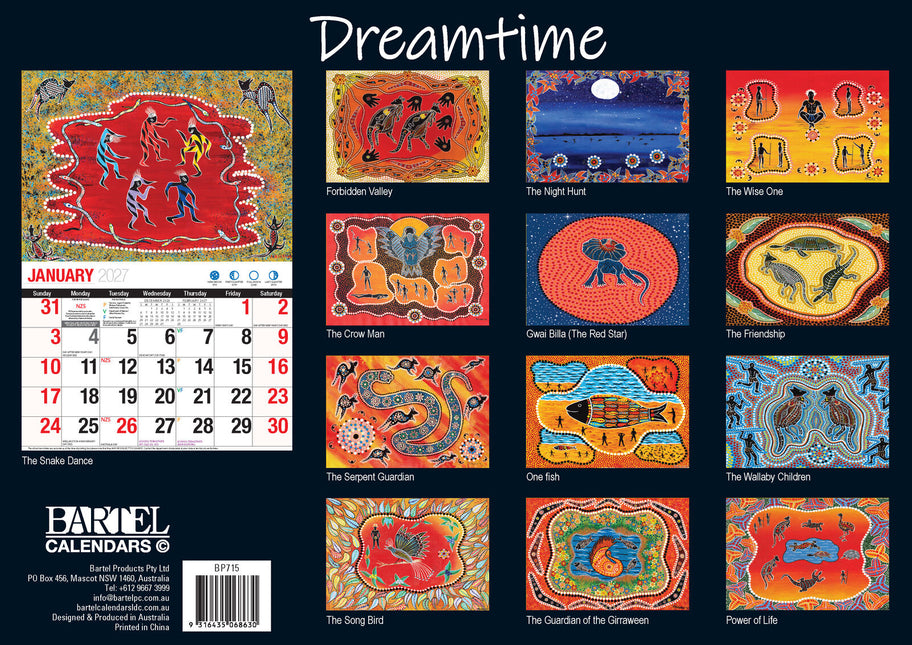 The Dreamtime - 2027 Rectangle Wall Calendar 16 Months Aboriginal Art New Year image 2