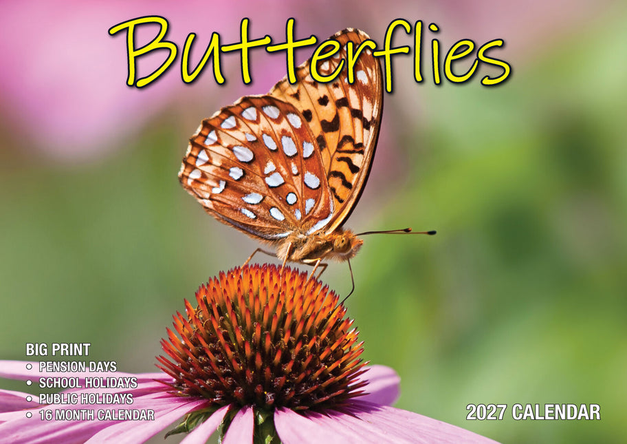 Butterflies - 2027 Rectangle Wall Calendar 16 Months Colorful Butterfly Photos image 1