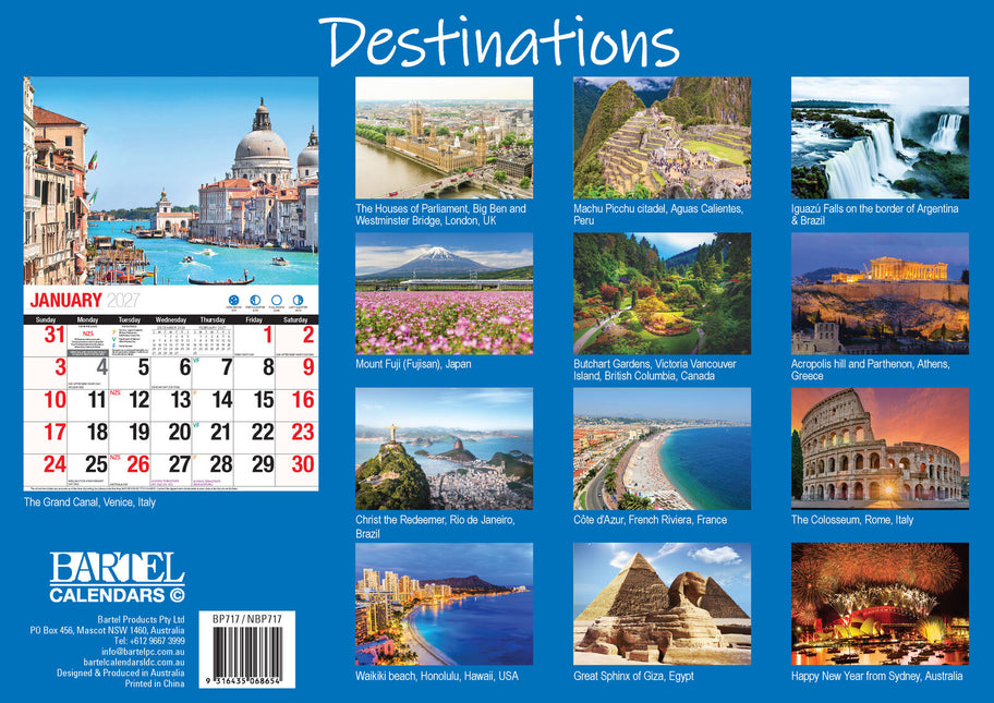 Destinations - 2027 Rectangle Wall Calendar 16 Months Planner Travel Photos Gift image 2