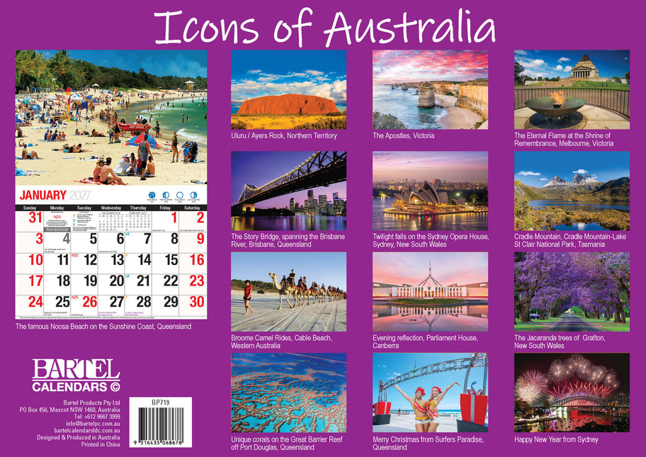 Icons of Australia - 2027 Rectangle Wall Calendar 16 Months Famous Landmarks image 2
