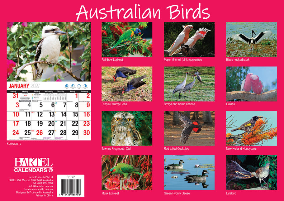 Australian Birds - 2027 Rectangle Wall Calendar 16 Months Birdwatching Photos image 2
