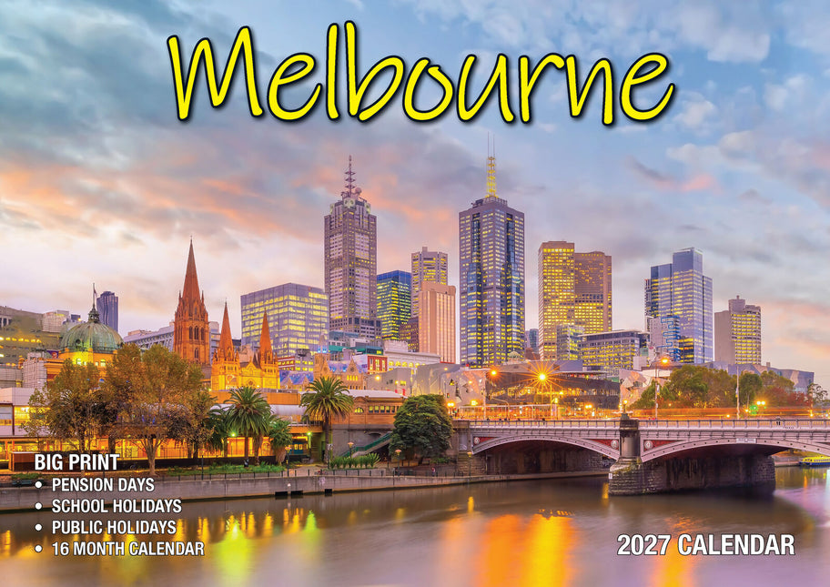 Melbourne - 2027 Rectangle Wall Calendar 16 Months Planner Cityscapes Landmarks image 1
