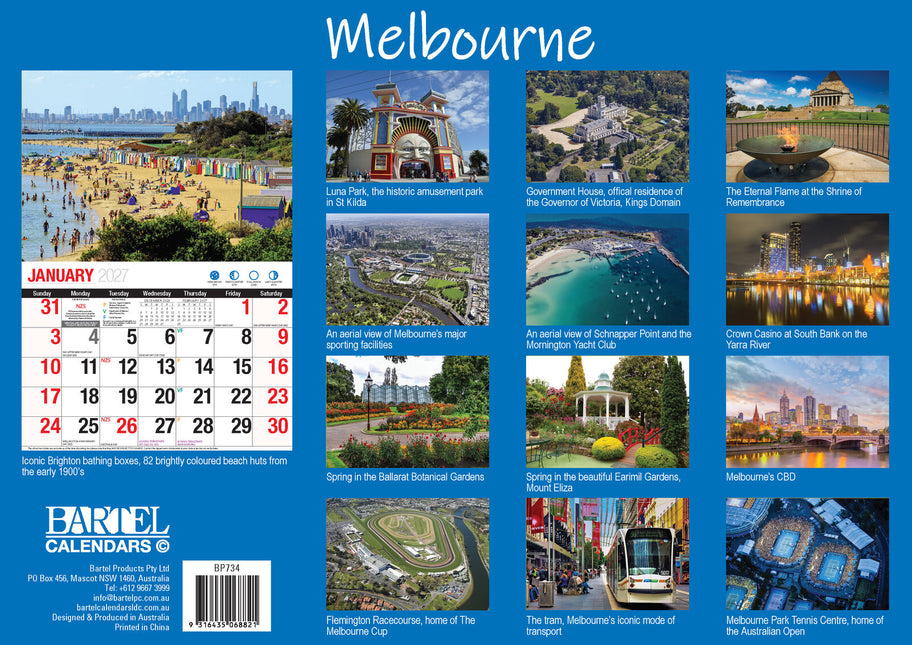 Melbourne - 2027 Rectangle Wall Calendar 16 Months Planner Cityscapes Landmarks image 2