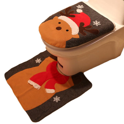 2PCS Premium Christmas Toilet Seat Cover Rug Bathroom Set Santa Xmas Home Decor - Zmart Australia