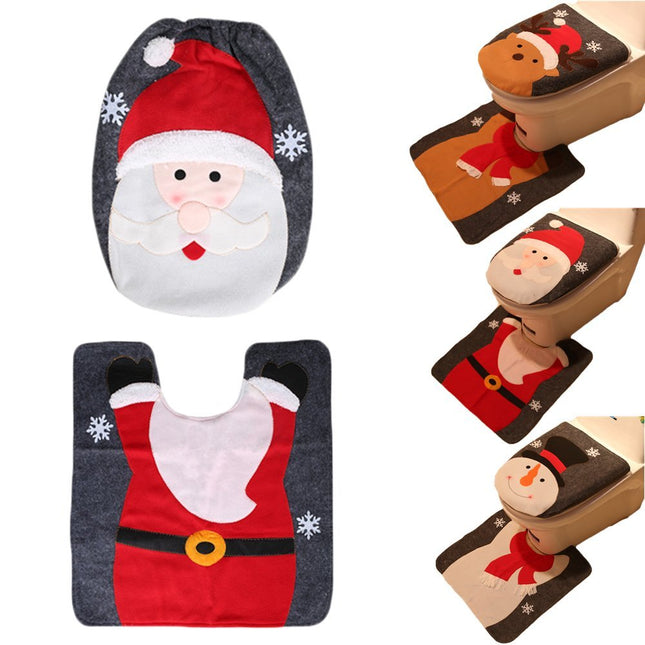 2PCS Premium Christmas Toilet Seat Cover Rug Bathroom Set Santa Xmas Home Decor - Zmart Australia