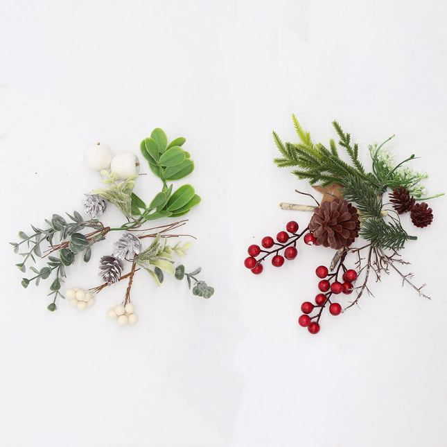 2x 16cm Christmas Artificial Red White Berry Floral Pick Leaves Pine Cones Decor - Zmart Australia