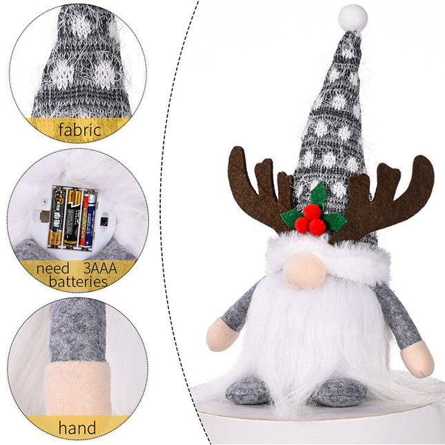 2x 30cm Christmas LED Light Up Faceless Santa Dolls Toys Deer Hat Home Ornament - Zmart Australia