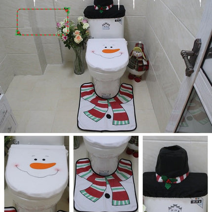 4pcs Christmas Toilet Seat Cover Rug Bathroom Set Santa Snowman Xmas Home Decor - Zmart Australia