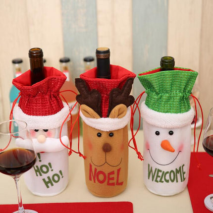 3x Christmas Wine Bottle Bag Cover Santa Snowman Reindeer Table Decor Gift Wrap - Zmart Australia