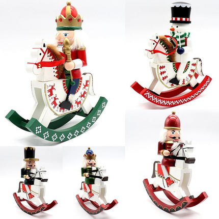 30cm 12" Christmas Wooden Nutcracker Soldier Puppet Rocking Horse Xmas Ornament - Zmart Australia