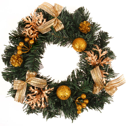 30/40cm Christmas Wreath Natural Green w Gold Balls Pine Cones Bows Door D???cor