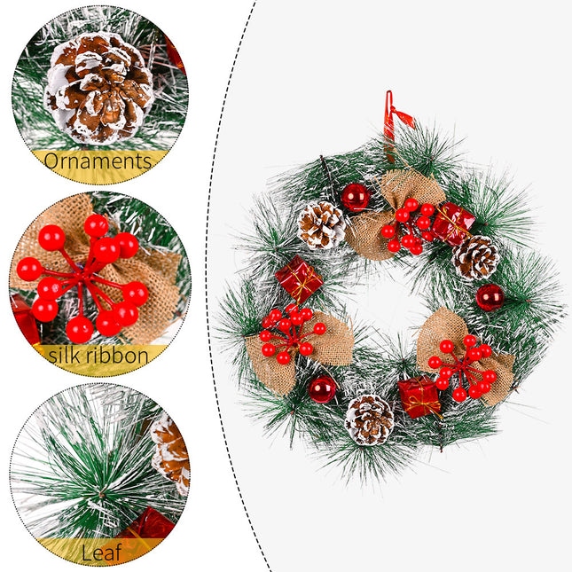 31cm 12" Christmas Wreath Door Garland w Pinecone Red Berry Xmas Wall Tree D???cor