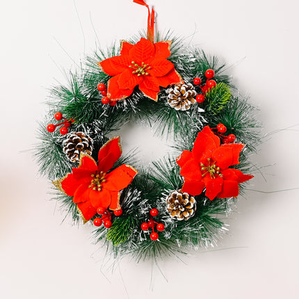 31cm 12" Christmas Wreath Door Garland w Pinecone Red Berry Xmas Wall Tree D???cor