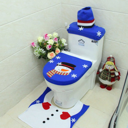 4pcs Christmas Toilet Seat Cover Rug Bathroom Set Santa Snowman Xmas Home Decor - Zmart Australia