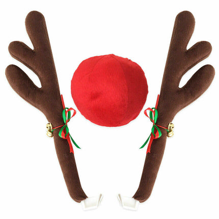3PCS Christmas Car Truck Van Costume Brown Reindeer Antlers Red Nose Xmas Decor - Zmart Australia
