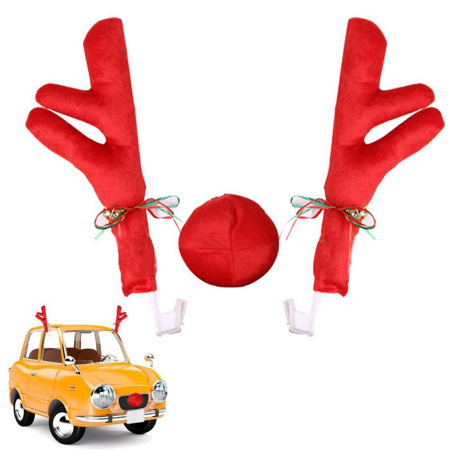 3PCS Christmas Red Car Reindeer Antlers Nose Truck Xmas Costume Ornament Decor - Zmart Australia