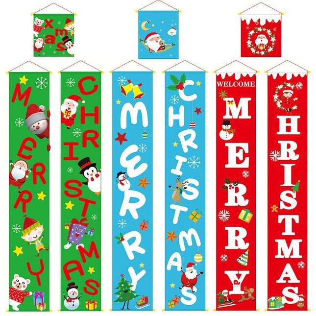 3PCS Christmas Door Banner Window Hanging Flag Home Decor Santa Deer Ornaments - Zmart Australia