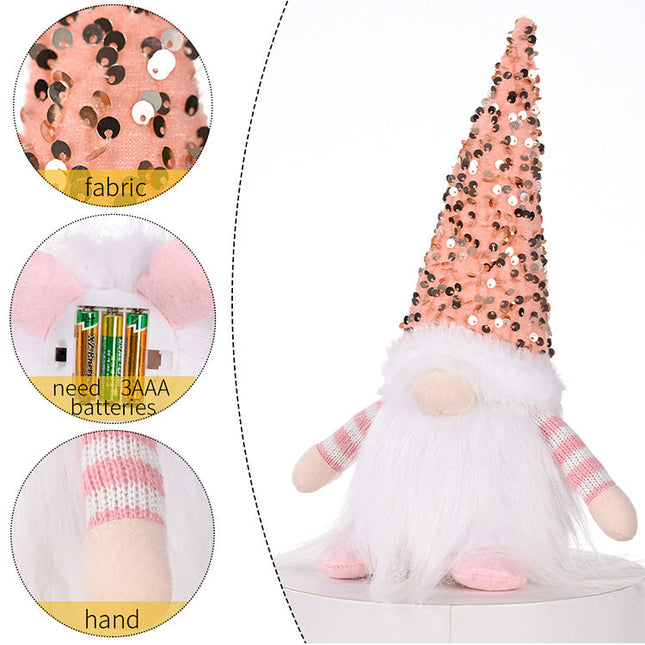 3x 30cm Christmas Light Up Faceless Santa Dolls Sequin Hat Ornament Home Decor - Zmart Australia