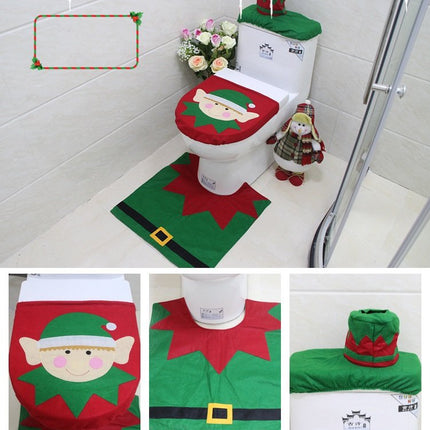 4pcs Christmas Toilet Seat Cover Rug Bathroom Set Santa Snowman Xmas Home Decor - Zmart Australia