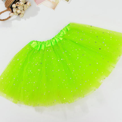 Sequin Tulle Tutu Skirt Ballet Kids Princess Dressup Party Baby Girls Dance Wear - Neon Green