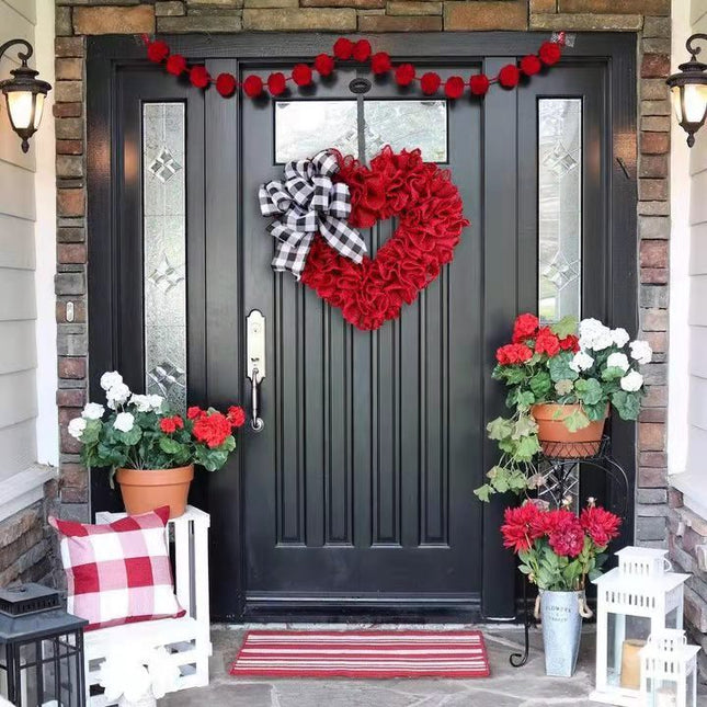 40cm Christmas Valentine's Day Red Heart Wreath Love Bow Door Home Hanging D???cor