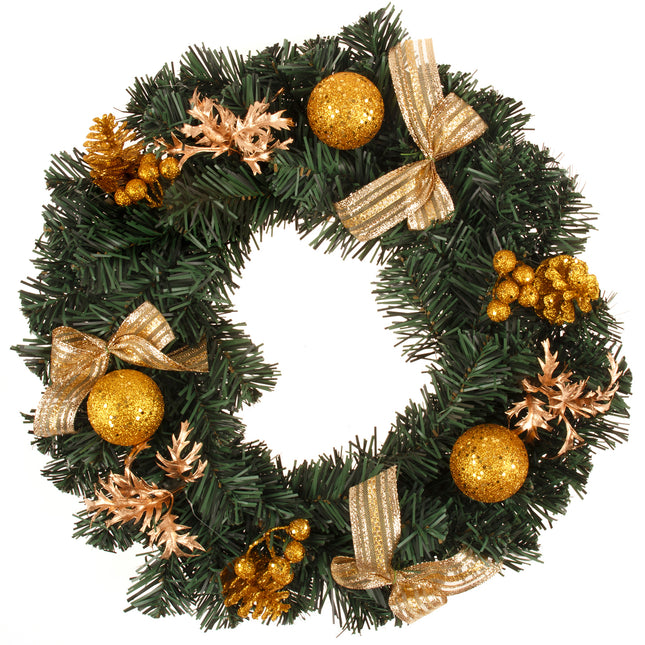 30/40cm Christmas Wreath Natural Green w Gold Balls Pine Cones Bows Door D???cor