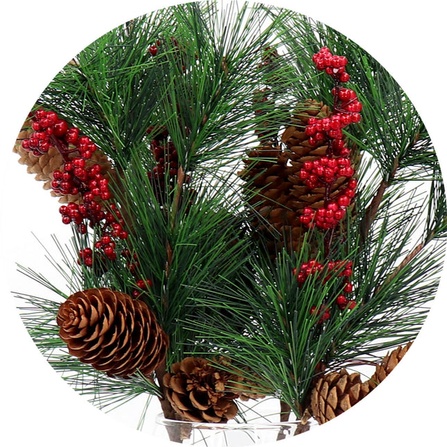 4x 52cm Christmas Artificial Flower Holly Red Berry Pine Tree Cone Leaves Branch - Zmart Australia