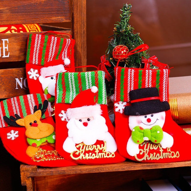 4x Christmas Felt Stocking Tree Hanging Sock Xmas Plush Candy Gift Bags Decor - Zmart Australia