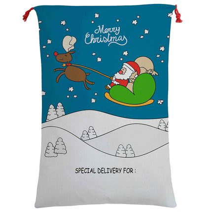 50x70cm Canvas Hessian Christmas Santa Sack Xmas Stocking Reindeer Kids Gift Bag - Zmart Australia