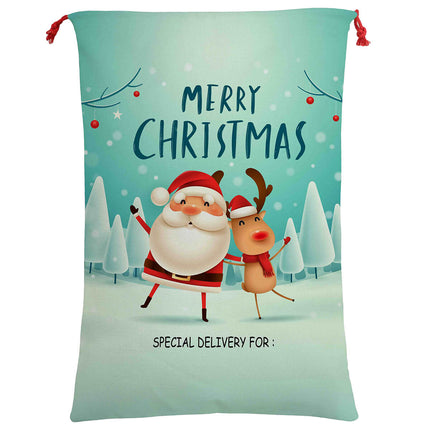 50x70cm Canvas Hessian Christmas Santa Sack Xmas Stocking Reindeer Kids Gift Bag - Zmart Australia