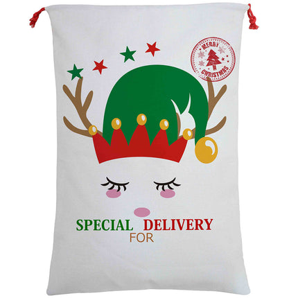 50x70cm Canvas Hessian Christmas Santa Sack Xmas Stocking Reindeer Kids Gift Bag - Zmart Australia