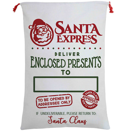 50x70cm Canvas Hessian Christmas Santa Sack Xmas Stocking Reindeer Kids Gift Bag - Zmart Australia