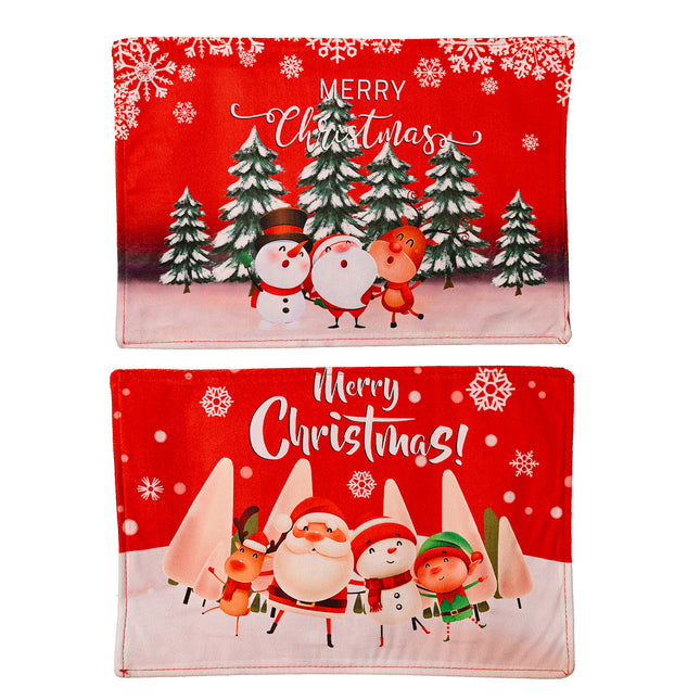 5x Christmas Place Mats Santa Table Wear Cloth Xmas Dinner Ornament Party D???cor