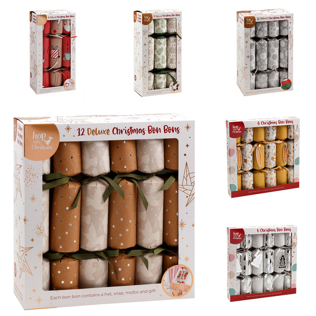 6-12x Large Deluxe Christmas Bon Bons Xmas Foil Luxury Crackers Party Game Gift