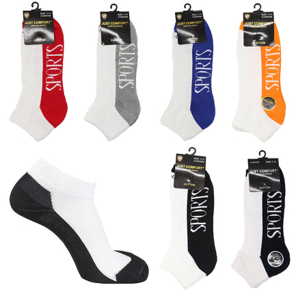 6 Pairs Premium Fine Cotton Sports Socks Low Cut White Two-Tone Comfort Gym Work - Red/White