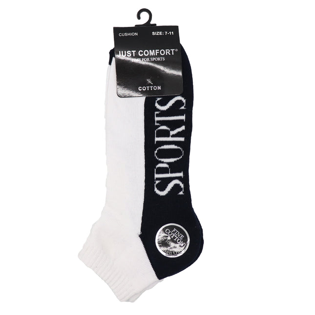 6 Pairs Premium Fine Cotton Sports Socks Low Cut White Two-Tone Comfort Gym Work - Navy/White