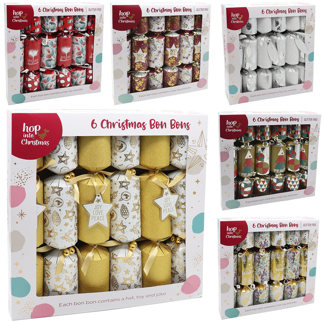 6x 12" Large Christmas Bon Bons Xmas Foil Luxury Premium Crackers Gift Fun Toy