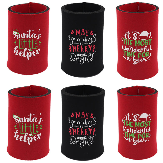 6x Christmas Stubby Stubbie Holders Beer Bottle Drink Can Cooler Santa Reindeer - Zmart Australia