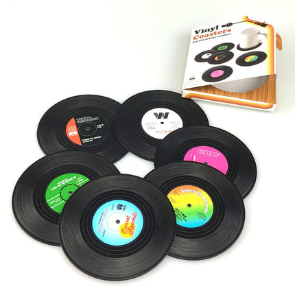 6x Creative Vinyl Record Cup Coasters w Holder Glass Drink Tableware Home Decor - Zmart Australia
