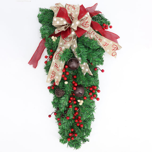 70cm Christmas Hanging Swag Wreath Tinsel Garland Bow Berries Home Door D???cor