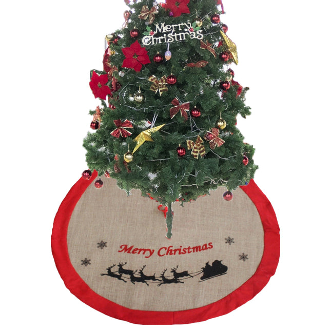 84cm Burlap Christmas Tree Skirt Hessian Merry Xmas Santa Reindeer Floor D???cor