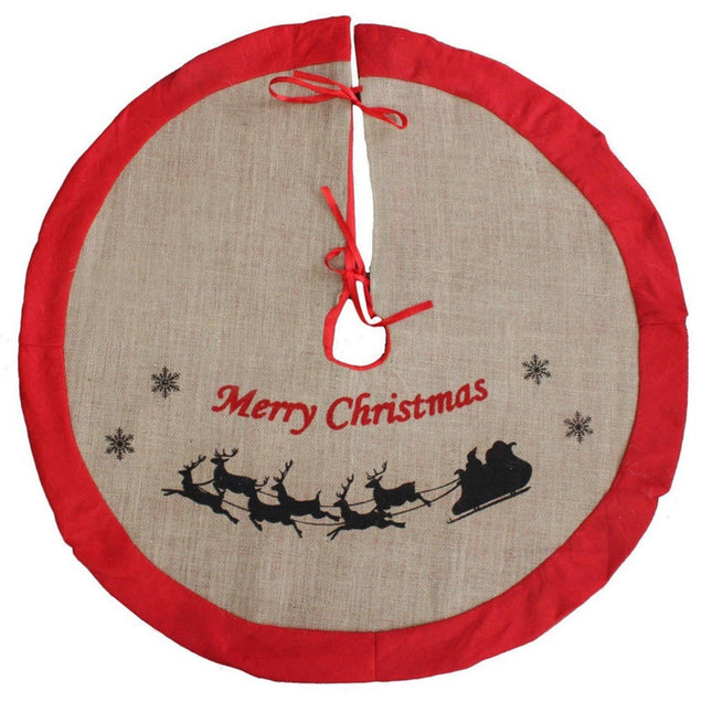 84cm Burlap Christmas Tree Skirt Hessian Merry Xmas Santa Reindeer Floor D???cor