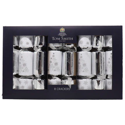 8x 12.5 Inch Large Christmas Crackers Bon Bons Premium Gift Festive Silver White