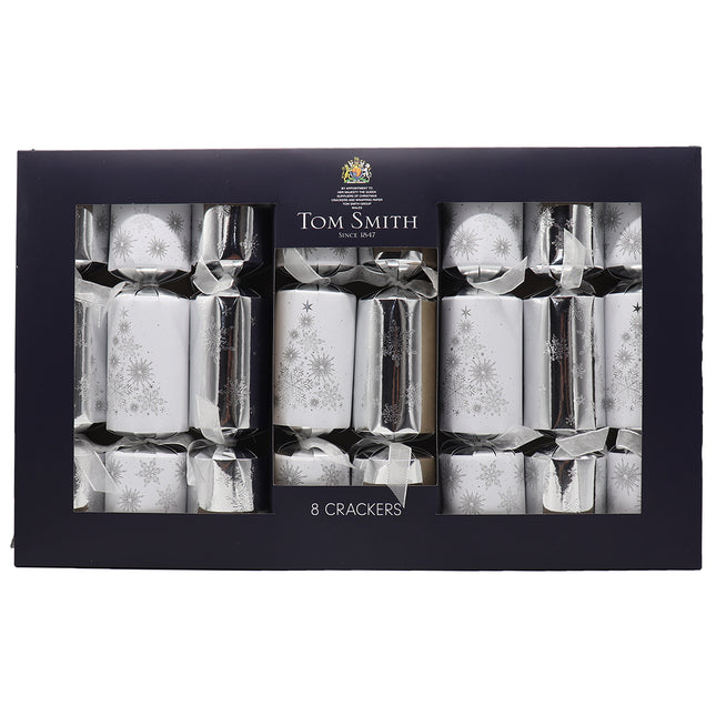 8x 12.5 Inch Large Christmas Crackers Bon Bons Premium Gift Festive Silver White