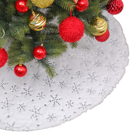 90/122cm Christmas Plush Tree Skirt Snowflakes Xmas Floor Fur Mat Cover Decor - Zmart Australia