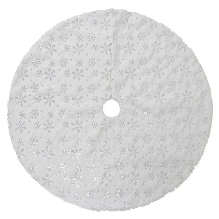 90/122cm Christmas Plush Tree Skirt Snowflakes Xmas Floor Fur Mat Cover Decor - Zmart Australia