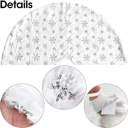 90/122cm Christmas Plush Tree Skirt Snowflakes Xmas Floor Fur Mat Cover Decor - Zmart Australia