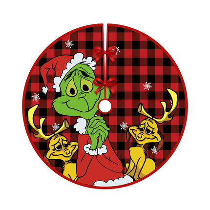 90cm Christmas Tree Skirt Base Floor Mat Cartoon Santa Xmas Party Ornament Decor