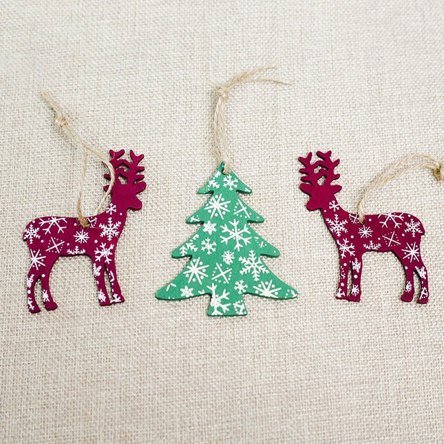 6x New Christmas Wooden Tree Pendants Hanging Ornaments Home Decor Xmas Reindeer - Zmart Australia