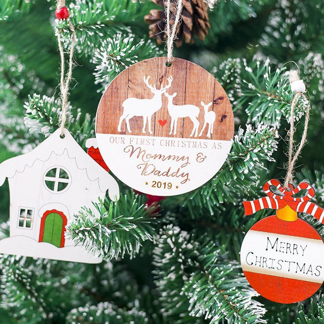 3x Christmas Wooden Plaque Tree Pendants Hanging Decor Home Xmas Ornaments Craft - Zmart Australia